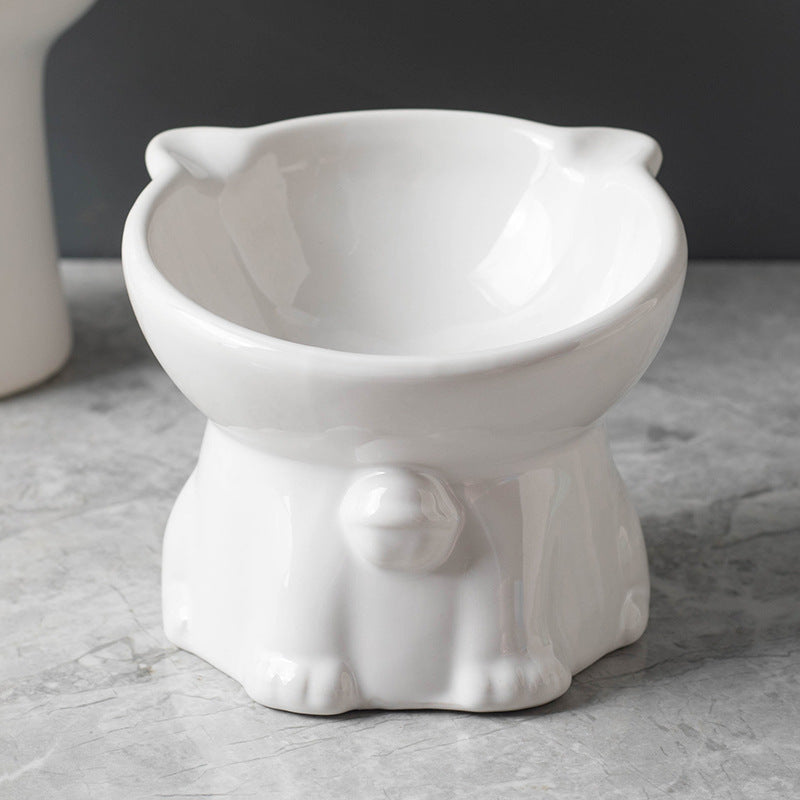 Ceramic Cute Black Drinking High Foot Cat Bowl Pet Supplies White