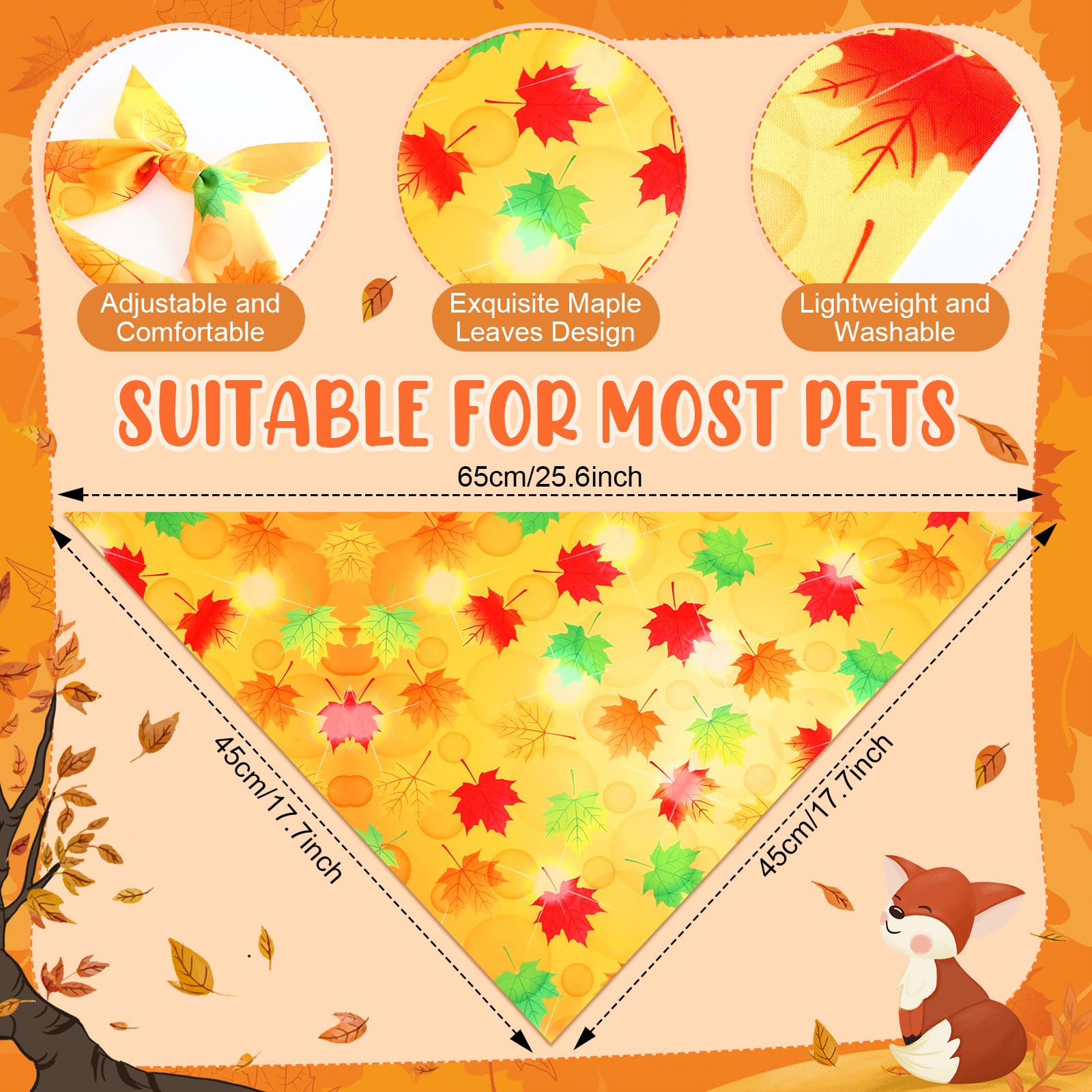 Preboun 100Pcs Fall Thanksgiving Dog Bandanas Pumpkin Maple Leaves Yellow Orange