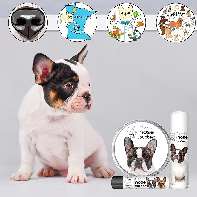 The Blissful Dog French Bulldog Pied Nose Butter for Dry, Cracked Skin, Lick-Safe Dog Nose Balm with Moisturizing Shea Butter, Almond, Olive, and Essential Oils, Pet Supplies, Uncented, 8 oz.