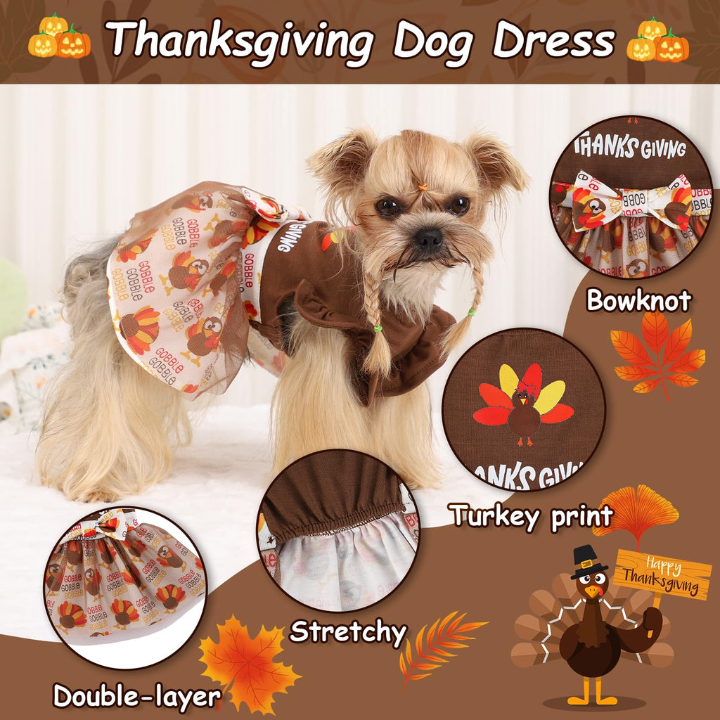 Sebaoyu Thanksgiving Dog Dress Brown Small Size