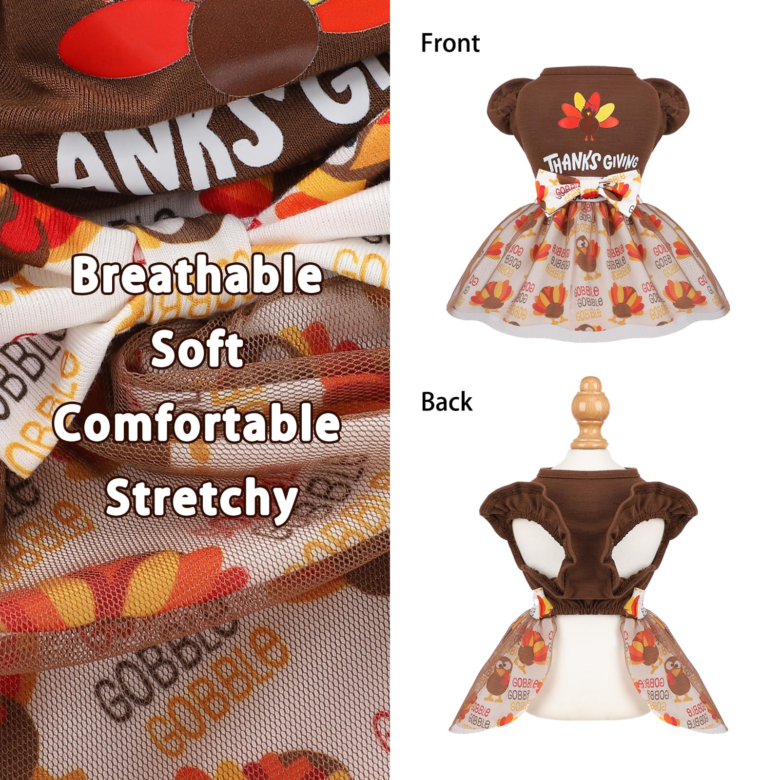 Sebaoyu Thanksgiving Dog Dress Brown Turkey Skirt Small Size