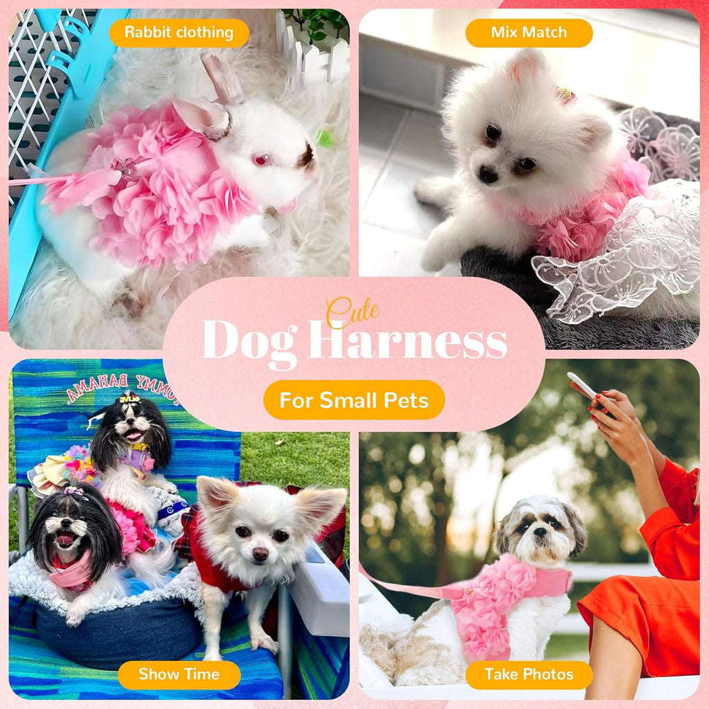 Boutique Floral Dog Harness and Leash Set – 3D Petal Puppy Vest Harness for Small Dogs & Cats