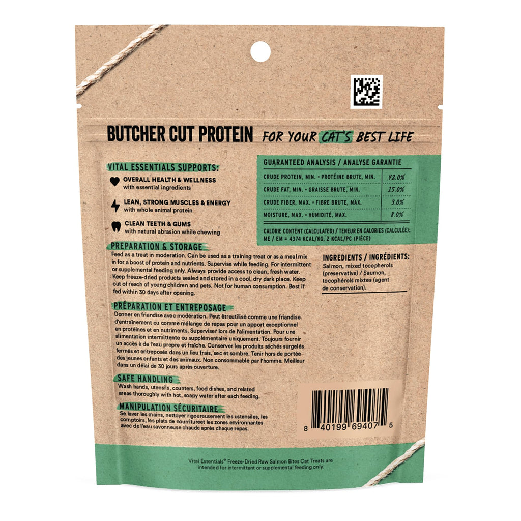 Vital Essentials Freeze Dried Cat Treats Salmon Bites Grain Free 1.1 oz