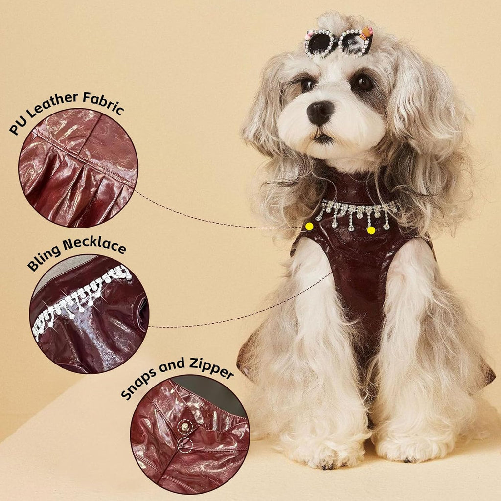 Leather Beret Pet Dress with Hat
