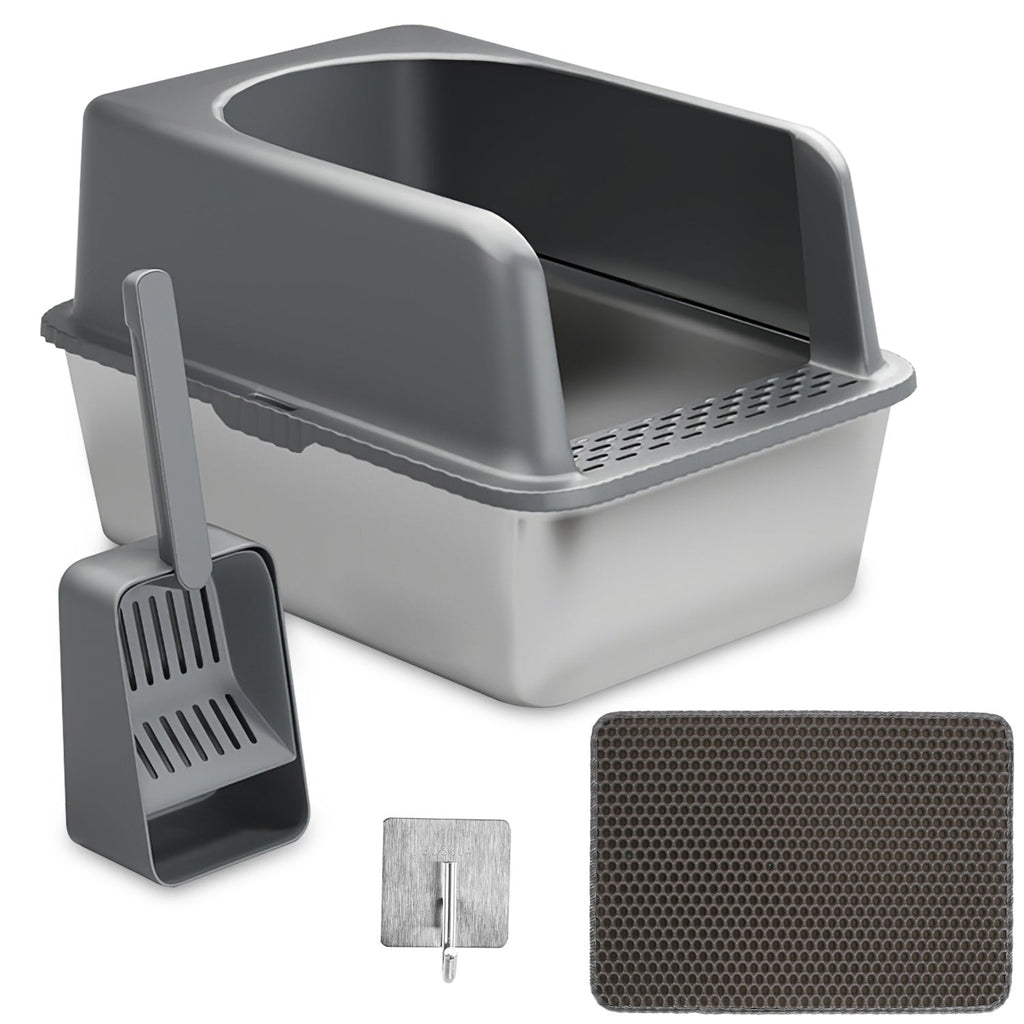 Enclosed Stainless Steel Cat Litter Box with Lid - 20L Default Title