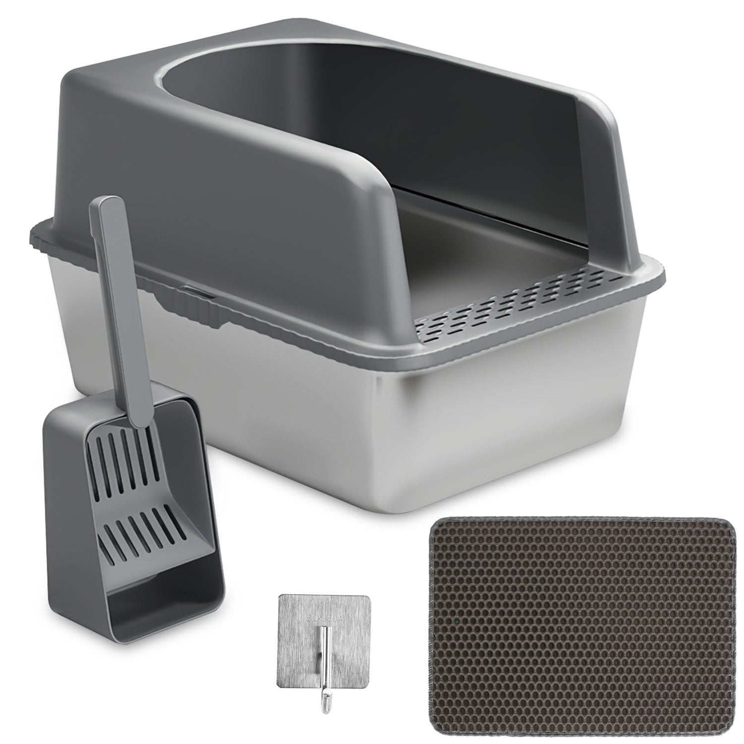 Enclosed Stainless Steel Cat Litter Box with Lid - 20L Default Title