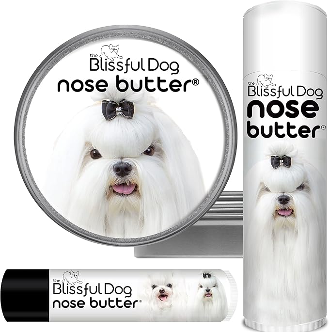 The Blissful Dog Maltese Nose Butter for Dry, Cracked Skin, Lick-Safe Dog Nose Balm with Moisturizing Shea Butter, Almond, Olive, and Essential Oils, Pet Supplies, Uncented, 2 oz.