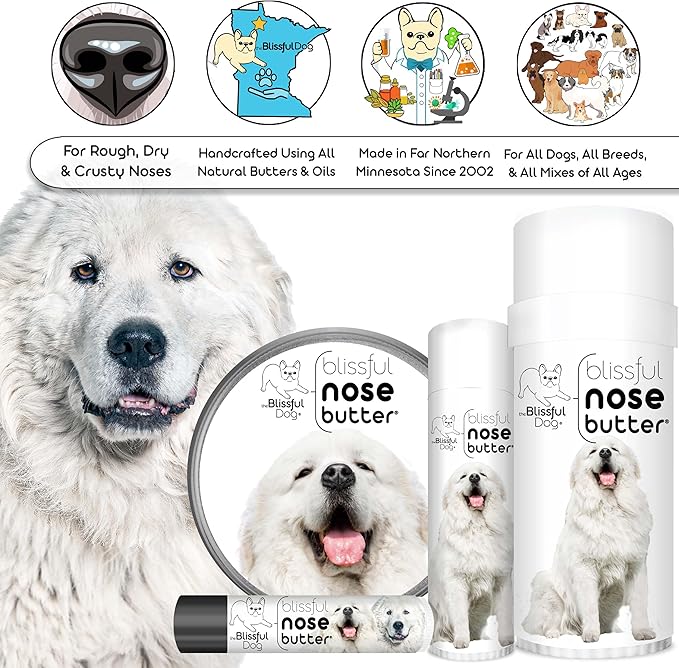 The Blissful Dog Great Pyrenees Nose Butter for Dry, Cracked Skin, Lick-Safe Dog Nose Balm with Moisturizing Shea Butter, Almond, Olive, and Essential Oils, Pet Supplies, Uncented, 1 oz.