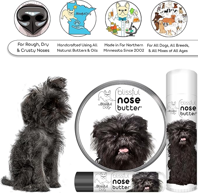 The Blissful Dog Affenpinscher Nose Butter for Dry, Cracked Skin, Lick-Safe Dog Nose Balm with Moisturizing Shea Butter, Almond, Olive, and Essential Oils, Pet Supplies, Uncented, 1 oz.