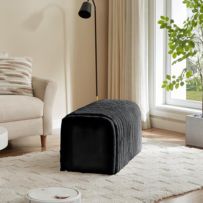 Storage Bench Pet Supplies Corduroy Bench Cat's nest to Hide for The Living Room, Entryway and Bedroom (Black)