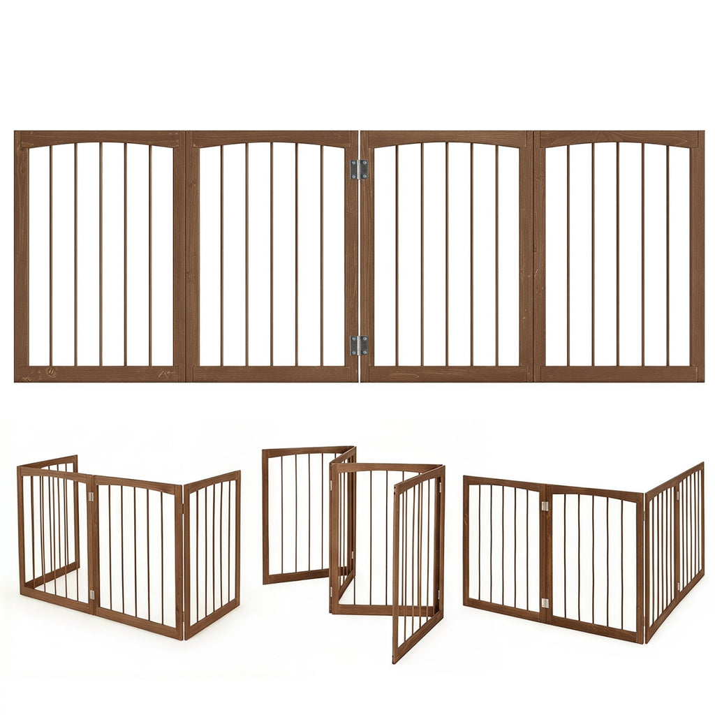 4-Panel Wooden Pet Gate 83" x 30" Freestanding Dog Fence
