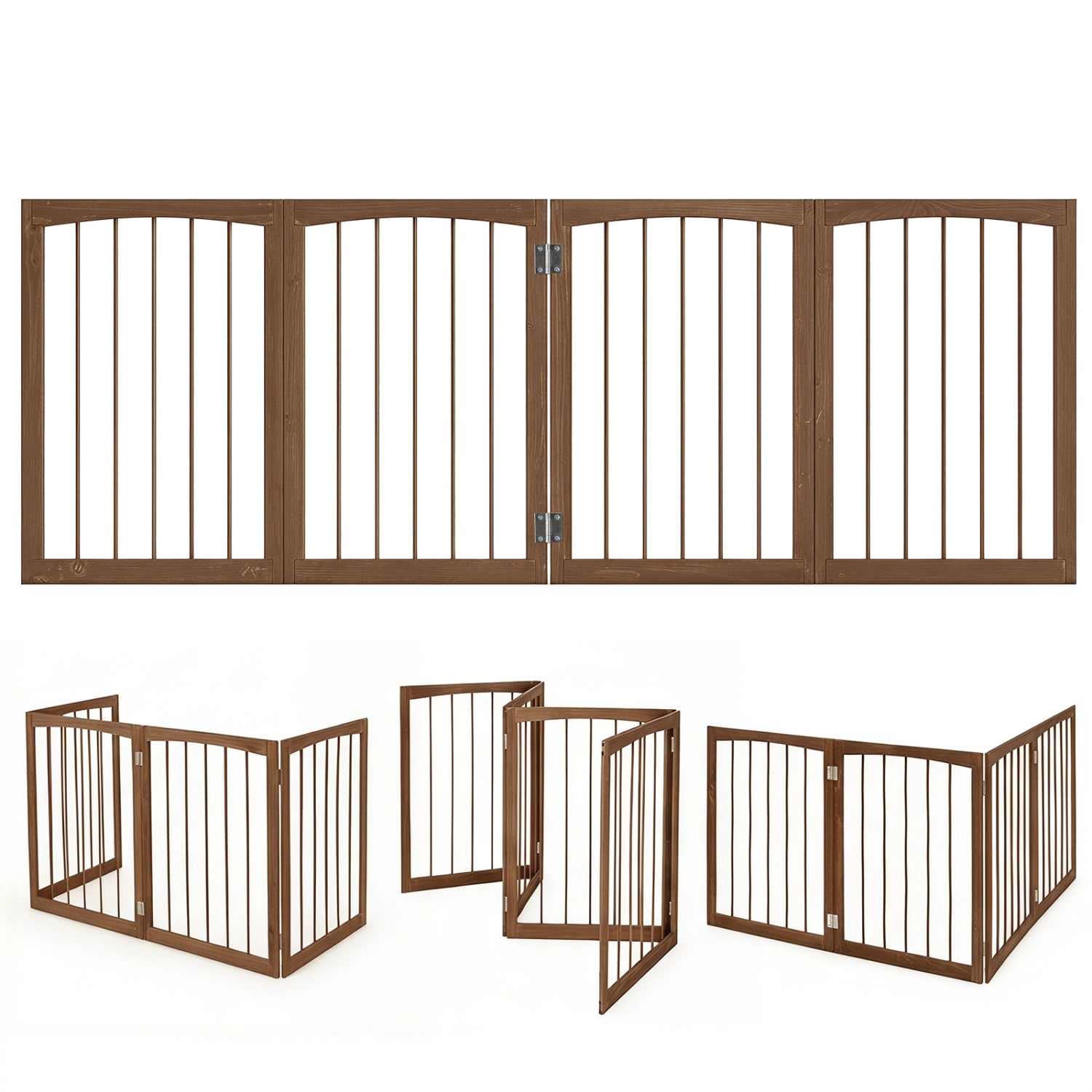 4-Panel Wooden Pet Gate 83" x 30" Freestanding Dog Fence