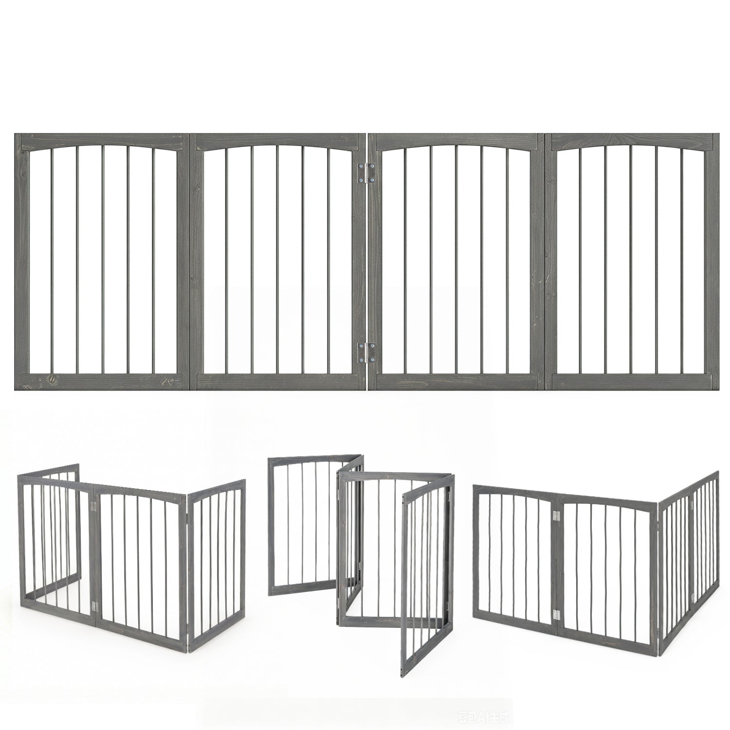 4-Panel Wooden Pet Gate 83" x 30" Freestanding Dog Fence