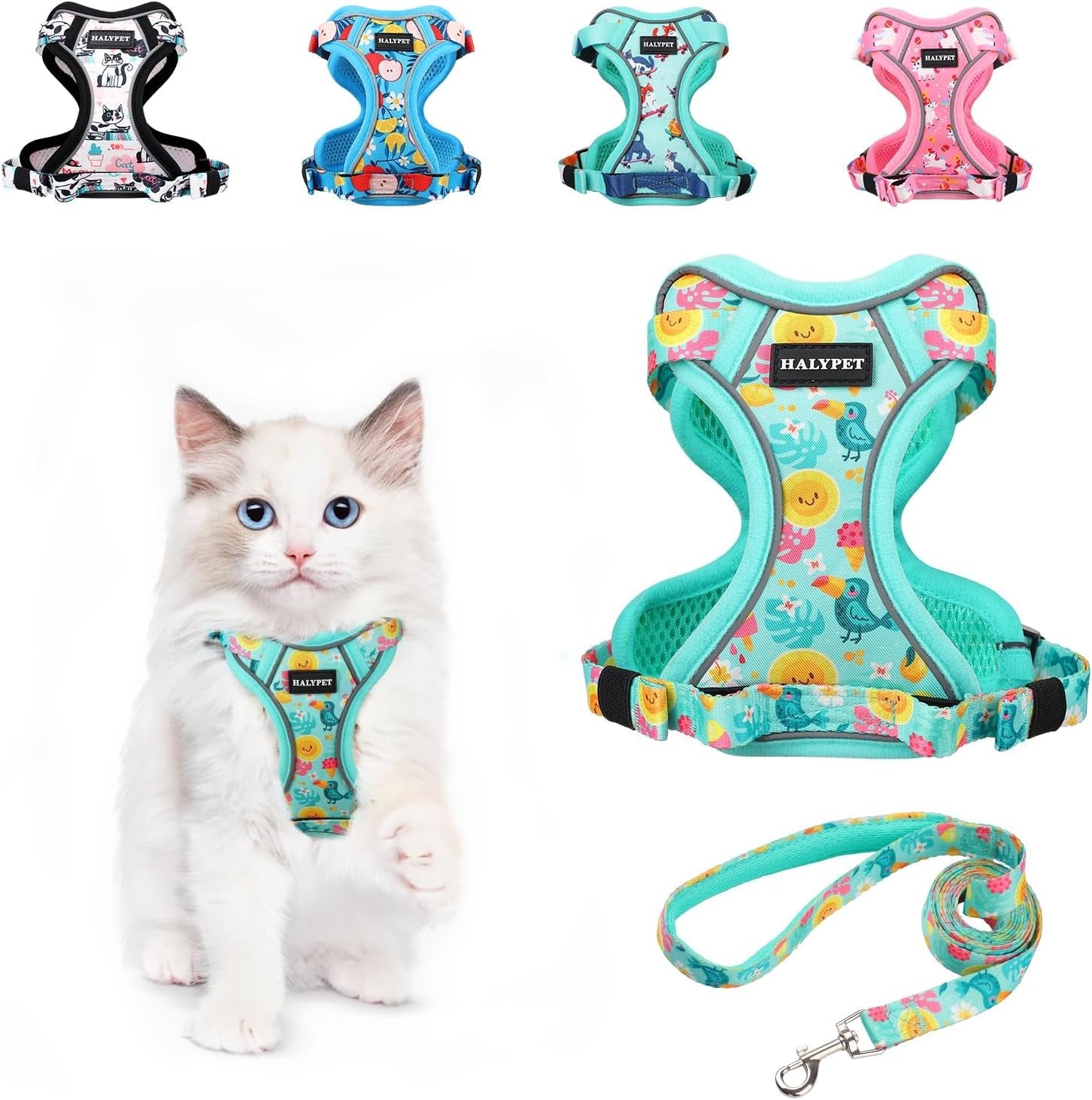 Cat Harness and Leash Set Escape Proof Reflective Adjustable Vest H603 Pro Green Tropics X-Small (4-6Lb)
