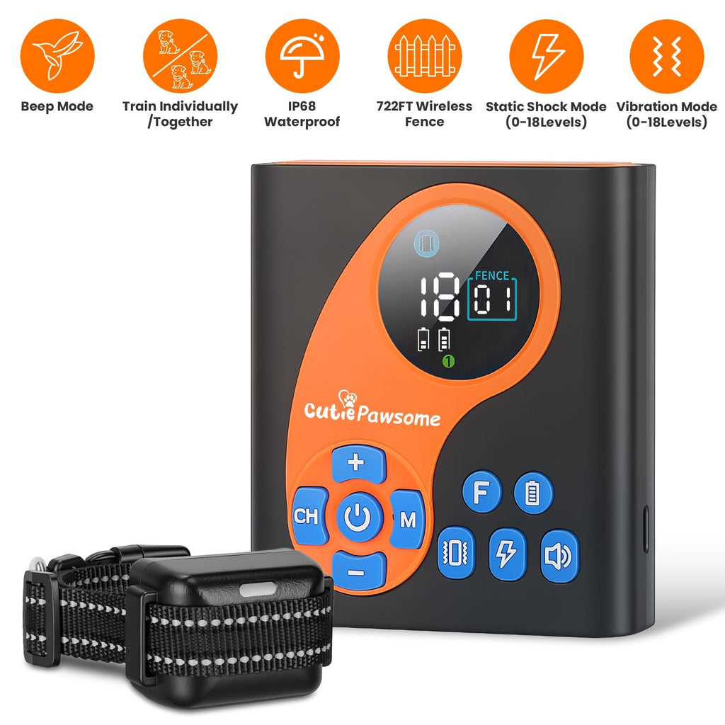 Wireless Dog Fence System with Training Collar - 722FT Range