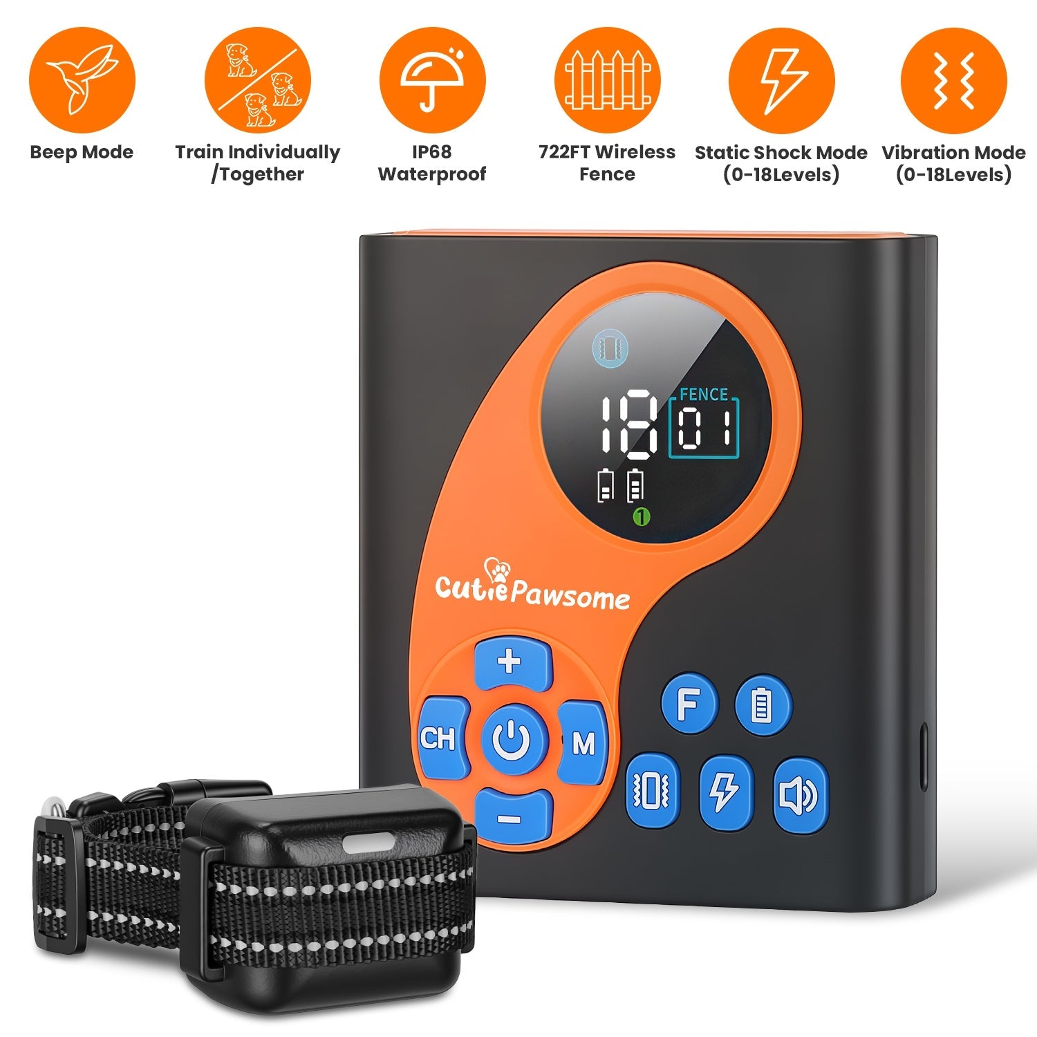 Wireless Dog Fence System with Training Collar - 722FT Range