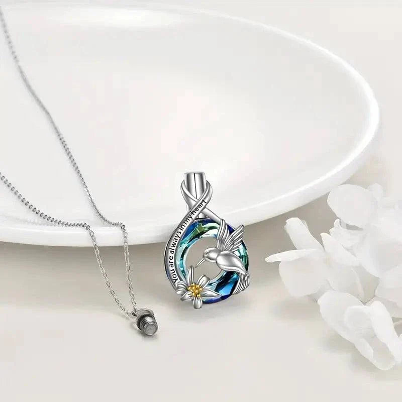 Hummingbird Daisy Always In My Heart Ashes Necklace Pendant