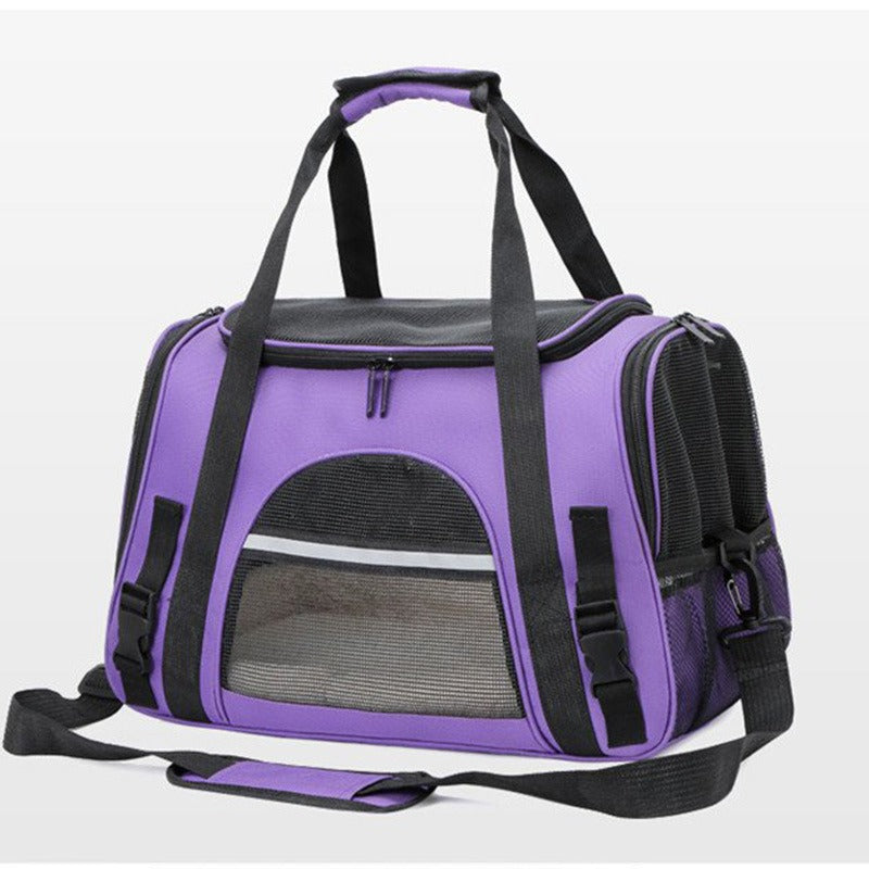 Foldable & Expandable Pet Carrier Bag - Mesh Breathable Cat/Dog Travel Bag, Convertible Crossbody Handbag for Small Pets Purple