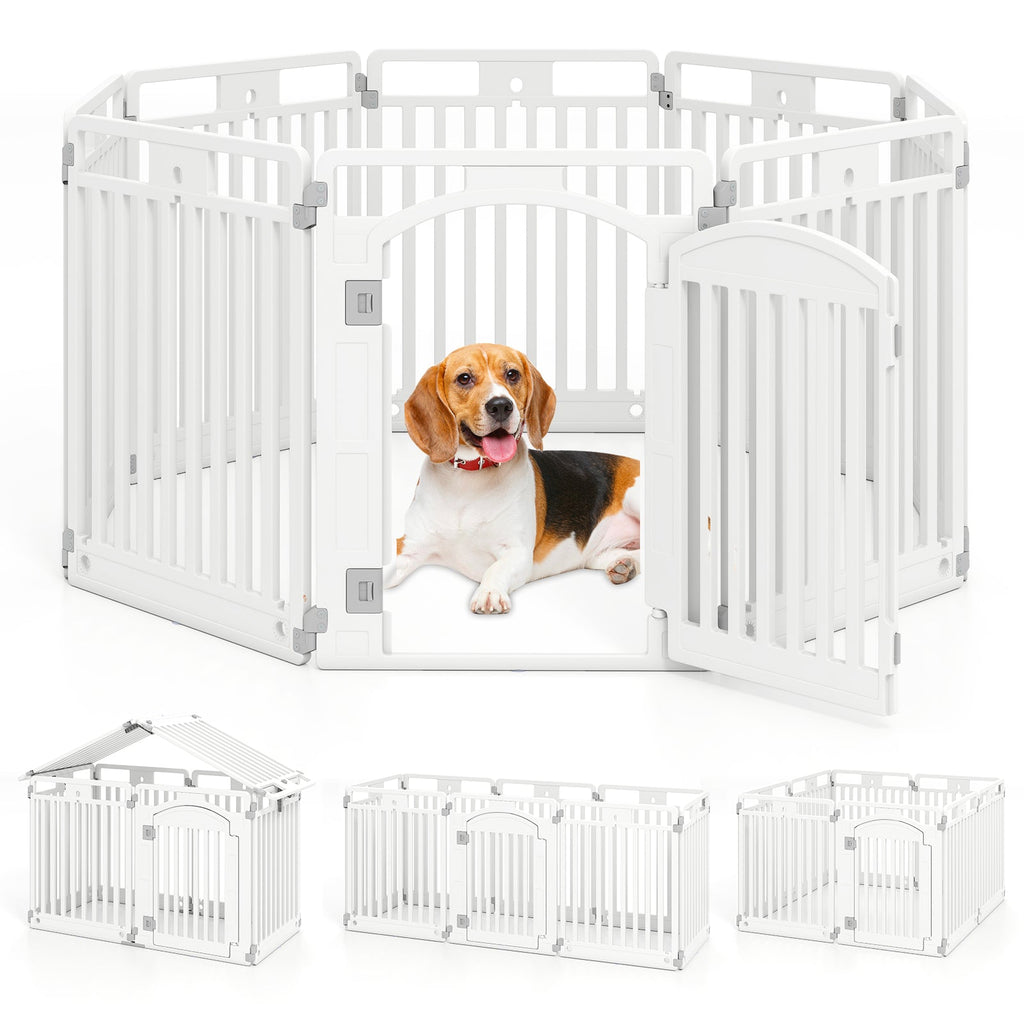 8-Panel Tall Plastic Dog Fence Indoor Outdoor Puppy Pen with Locking Door-White Default Title
