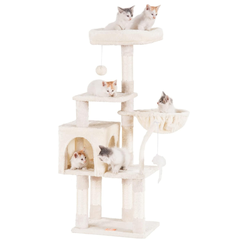 Cozy Cat Tree for Small Cats with Plush Hammock Beige
