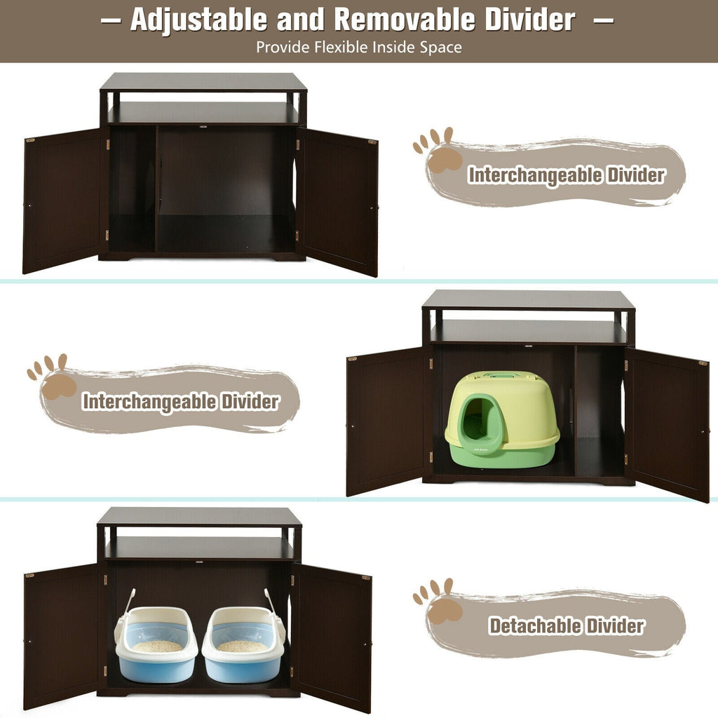 Wooden Cat Litter Box Enclosure Hidden Cat Washroom with Storage Layer
