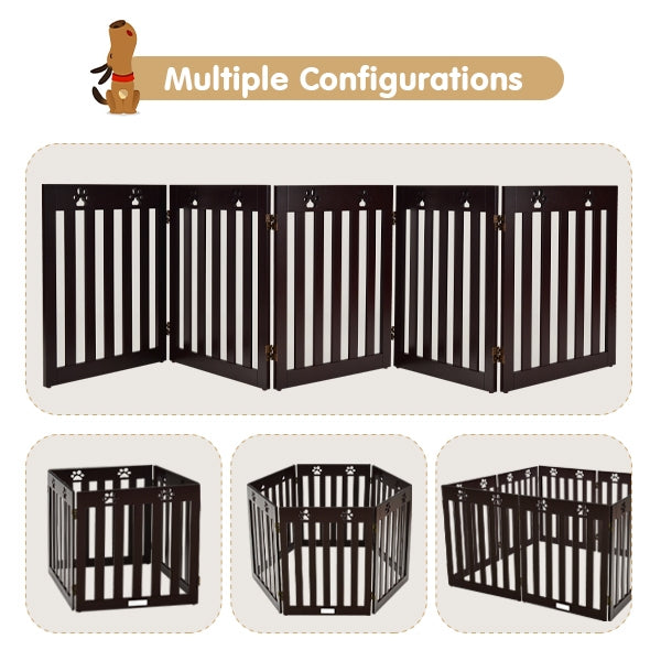 24 Inch Folding Wooden Freestanding Dog Gate with 360¬∞ Flexible Hinge for Pet
