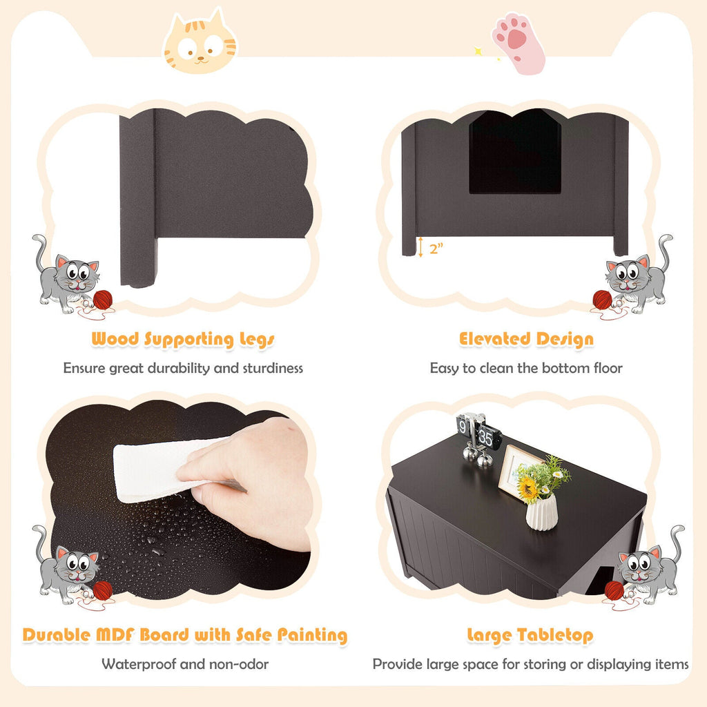 Wooden Cat Litter Box Enclosure with Top Opening Side Table Furniture