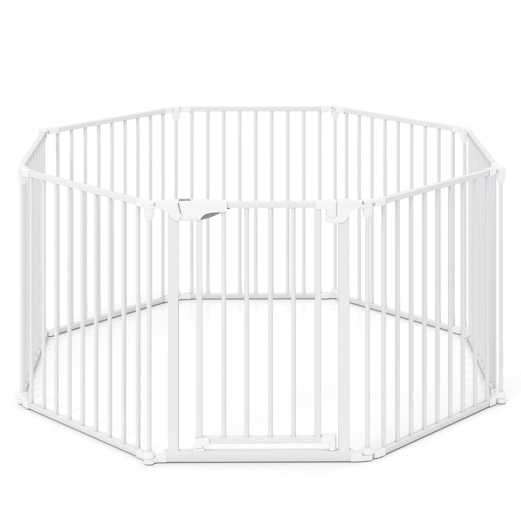 8-Panel Extra Wide Baby Gate Adjustable Pet Safety Fence with Auto-close Door