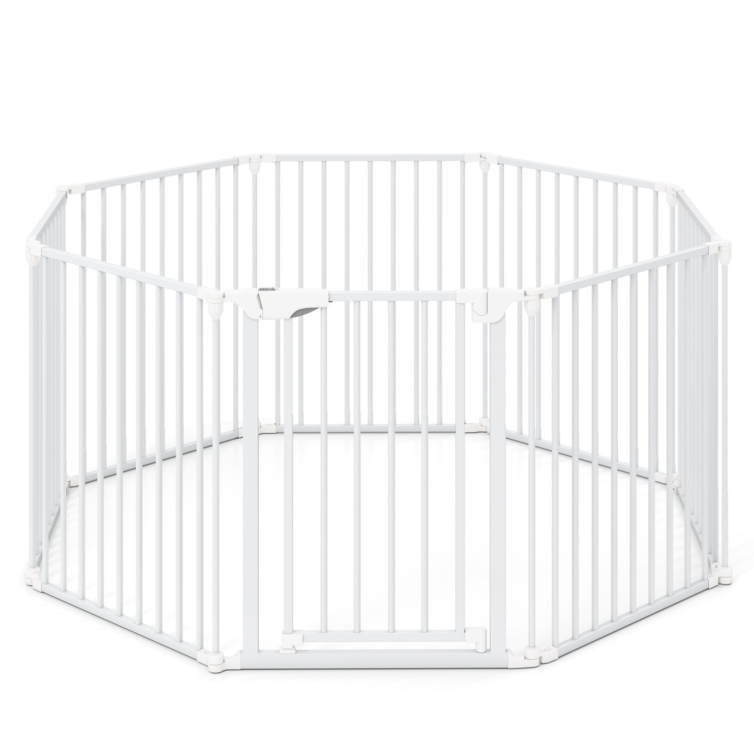 8-Panel Extra Wide Baby Gate Adjustable Pet Safety Fence with Auto-close Door