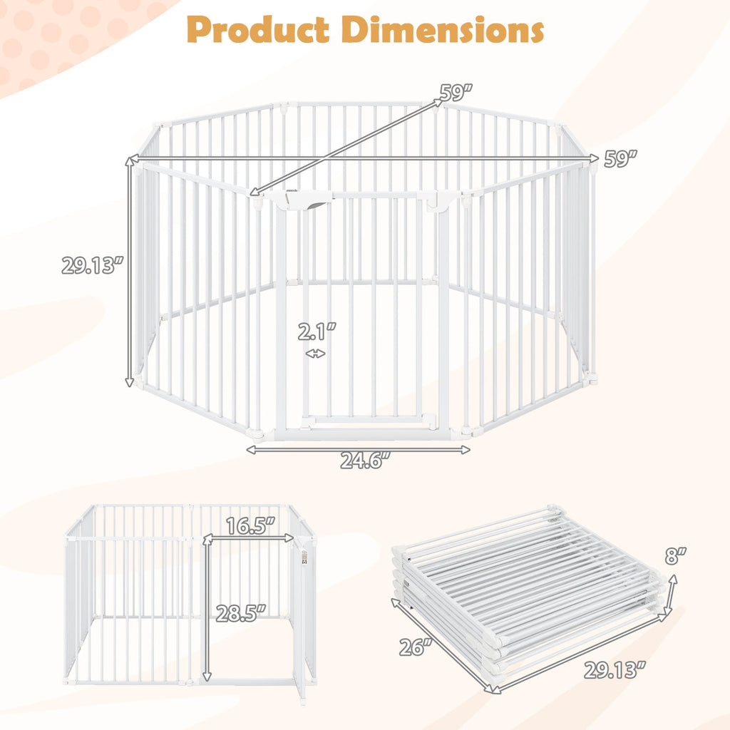 8-Panel Extra Wide Baby Gate Adjustable Pet Safety Fence with Auto-close Door