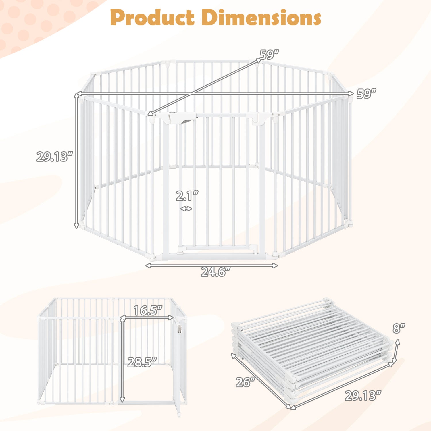 8-Panel Extra Wide Baby Gate Adjustable Pet Safety Fence with Auto-close Door