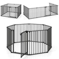 8-Panel Extra Wide Baby Gate Adjustable Pet Safety Fence with Auto-close Door Black