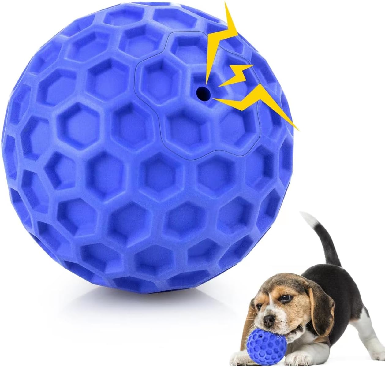 Indestructible Squeaky Dog Ball Relieves Anxiety Cleans Teeth Interactive Chew Toy For Aggressive Chewers Dog Toy For Large Breeds Outdoor Waterproof Blue