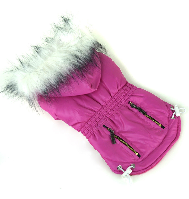Zippered Cotton Padded Clothes For Pets Rose Red