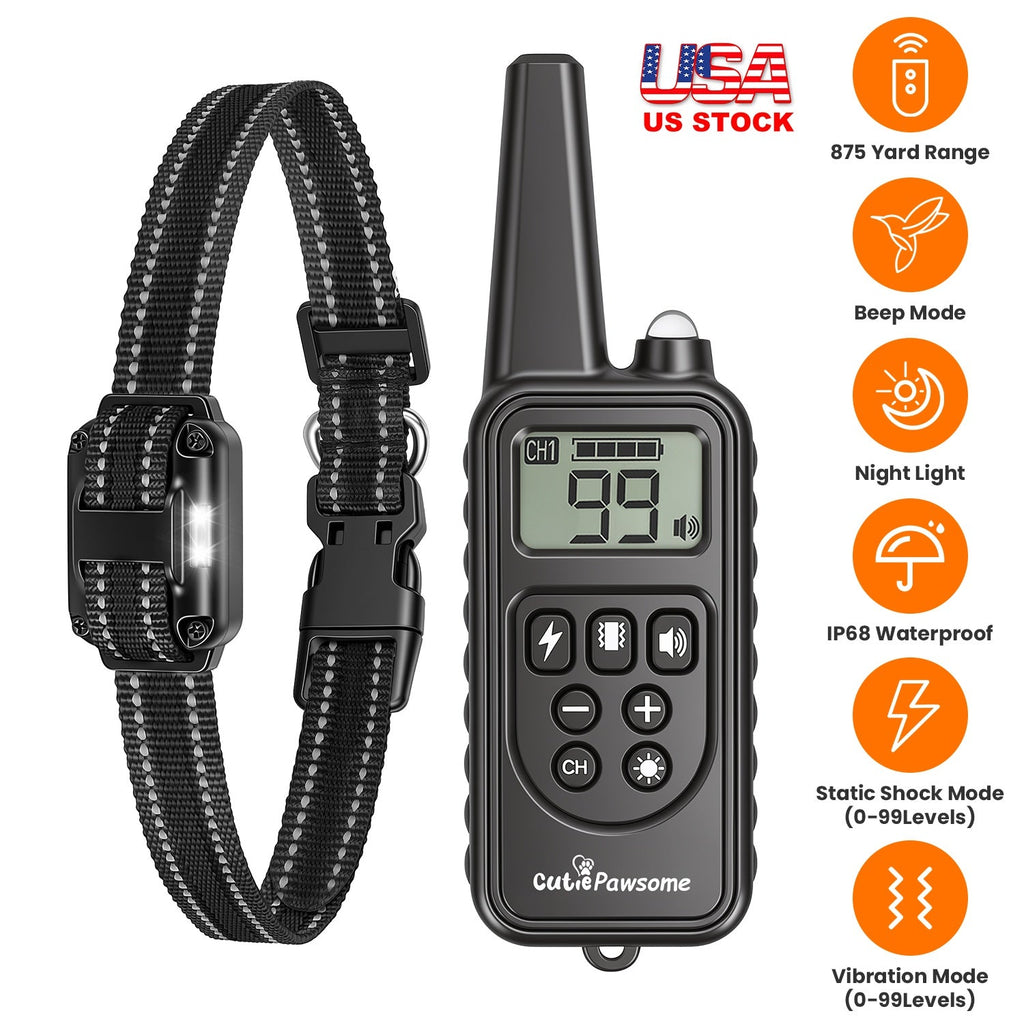 Rechargeable Dog Training Collar with Remote – 875 Yard Range