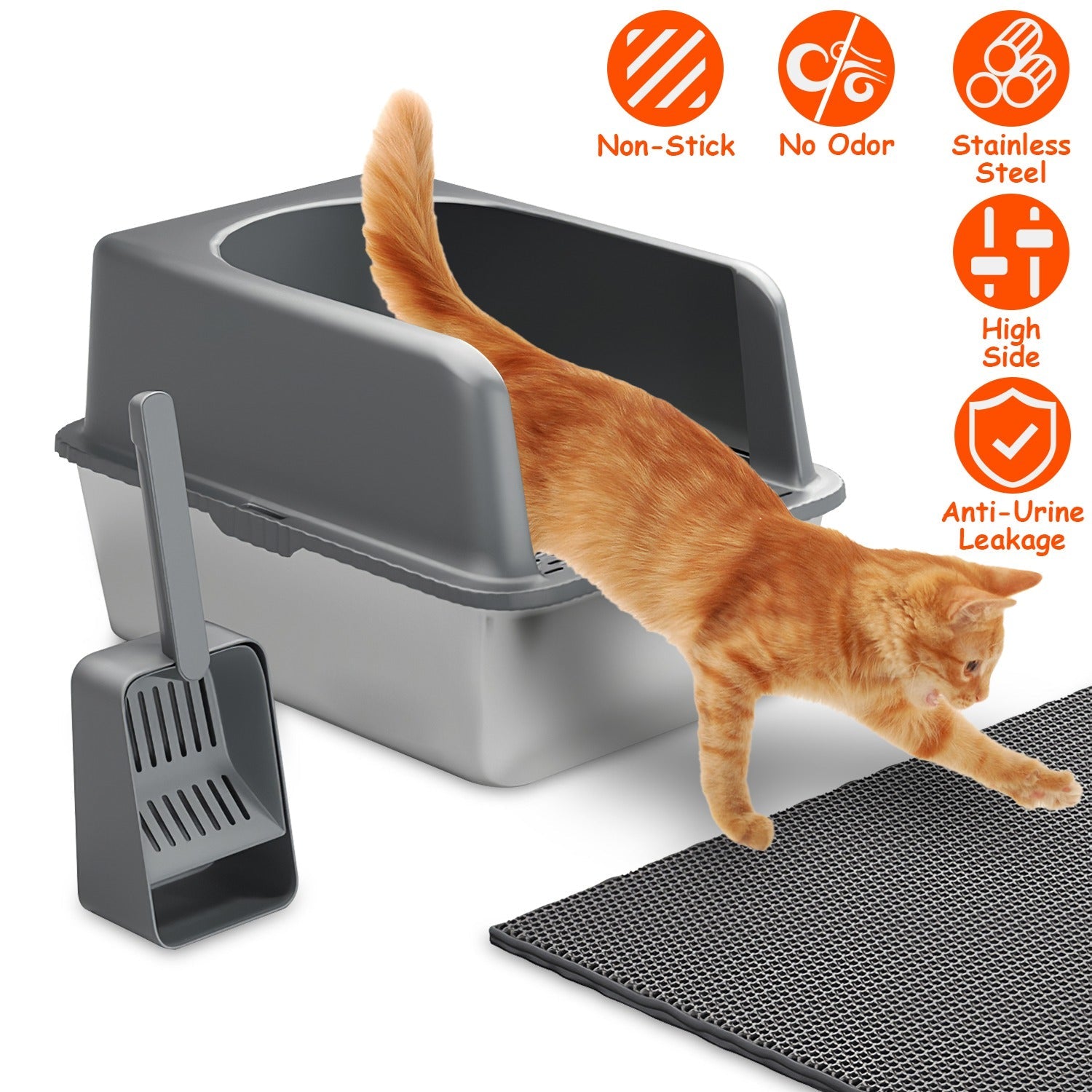 Enclosed Stainless Steel Cat Litter Box with Lid - 20L