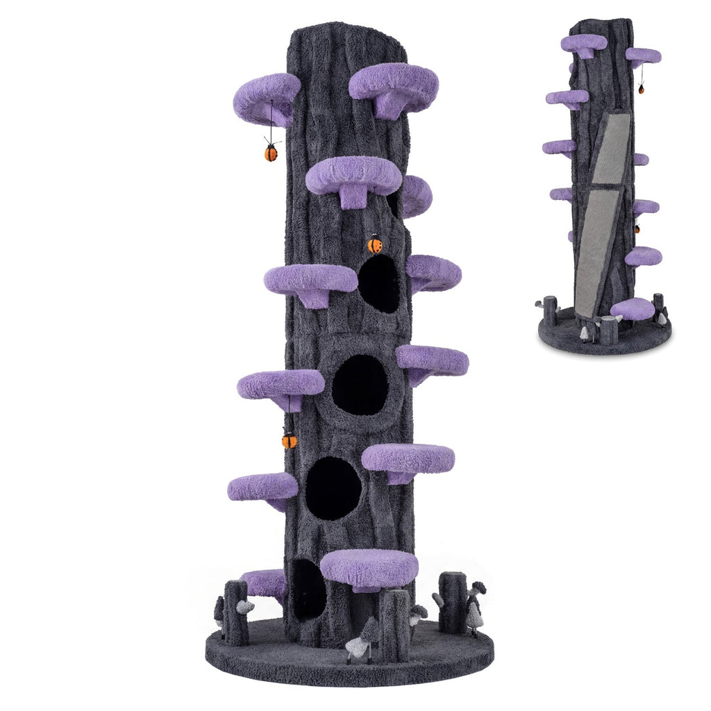 90.5 Inch Tall Multifunctional Cat Tree with Private Condos for Indoor Cats-Brown Purple