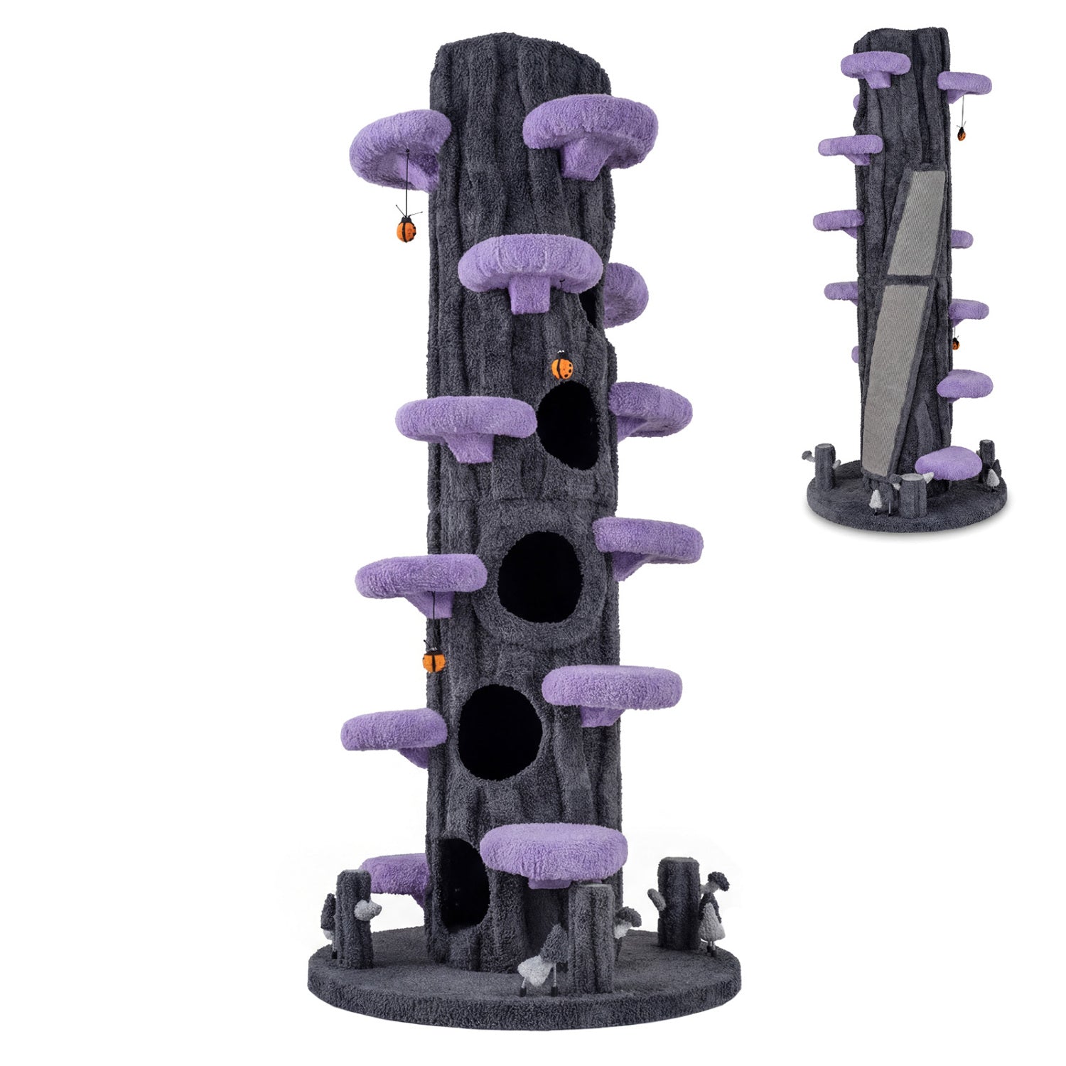 90.5 Inch Tall Multifunctional Cat Tree with Private Condos for Indoor Cats-Brown Purple
