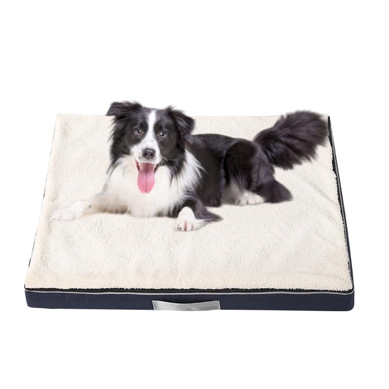 FAOLONE Memory Foam Dog Bed for Extra Large Dogs Washable Dog BedsOrthopedic Waterproof Large Dog Bed with Washable Removable Cover (M White Blue)