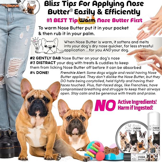 The Blissful Dog French Bulldog Pied Nose Butter for Dry, Cracked Skin, Lick-Safe Dog Nose Balm with Moisturizing Shea Butter, Almond, Olive, and Essential Oils, Pet Supplies, Uncented, 8 oz.