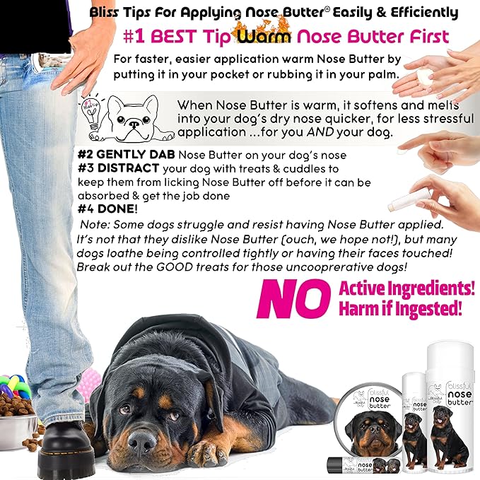 The Blissful Dog Rottweiler Nose Butter for Dry, Cracked Skin, Lick-Safe Dog Nose Balm with Moisturizing Shea Butter, Almond, Olive, and Essential Oils, Pet Supplies, Uncented, 4 oz.