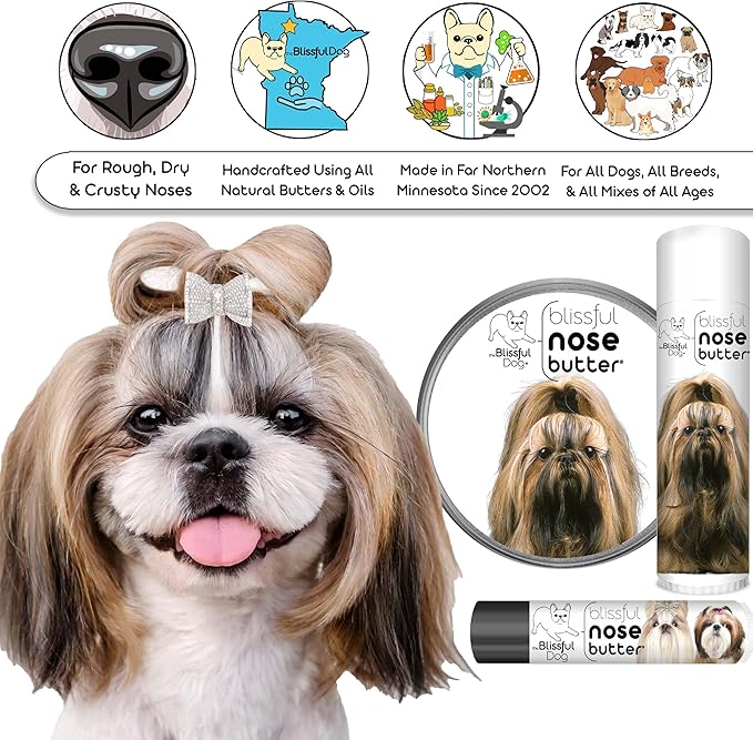 The Blissful Dog Shih Tzu Nose Butter for Dry, Cracked Skin, Lick-Safe Dog Nose Balm with Moisturizing Shea Butter, Almond, Olive, and Essential Oils, Pet Supplies, Uncented, 4 oz.