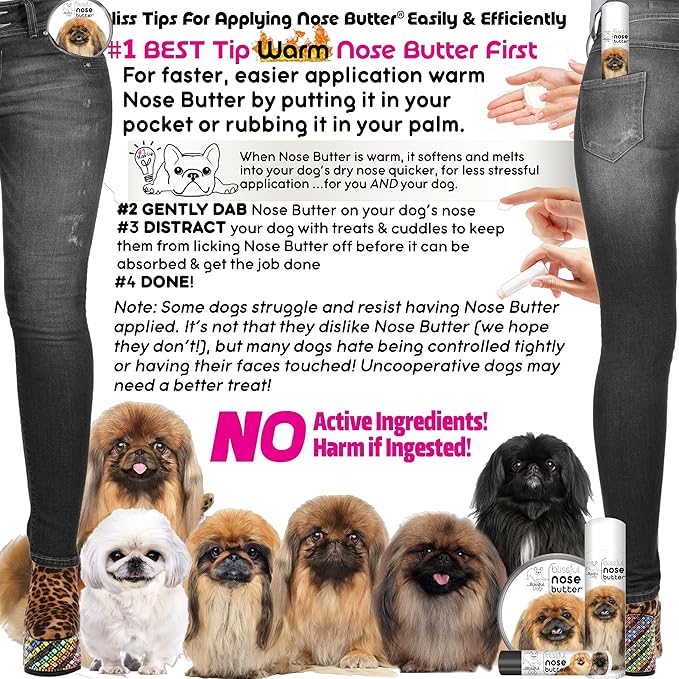 The Blissful Dog Pekingese Nose Butter for Dry, Cracked Skin, Lick-Safe Dog Nose Balm with Moisturizing Shea Butter, Almond, Olive, and Essential Oils, Pet Supplies, Uncented, 4 oz.