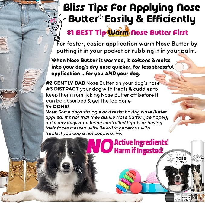 The Blissful Dog Border Collie Nose Butter for Dry, Cracked Skin, Lick-Safe Dog Nose Balm with Moisturizing Shea Butter, Almond, Olive, and Essential Oils, Pet Supplies, Uncented, 2 oz.