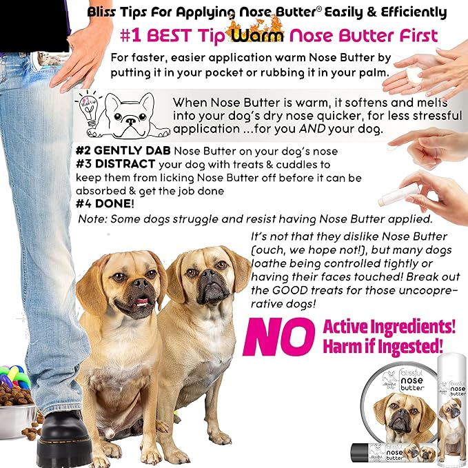 The Blissful Dog Puggle Nose Butter for Dry, Cracked Skin, Lick-Safe Dog Nose Balm with Moisturizing Shea Butter, Almond, Olive, and Essential Oils, Pet Supplies, Uncented, 2 oz.