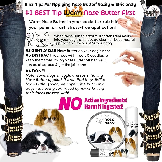 The Blissful Dog Japanese Chin Nose Butter for Dry, Cracked Skin, Lick-Safe Dog Nose Balm with Moisturizing Shea Butter, Almond, Olive, and Essential Oils, Pet Supplies, Uncented, 8 oz.