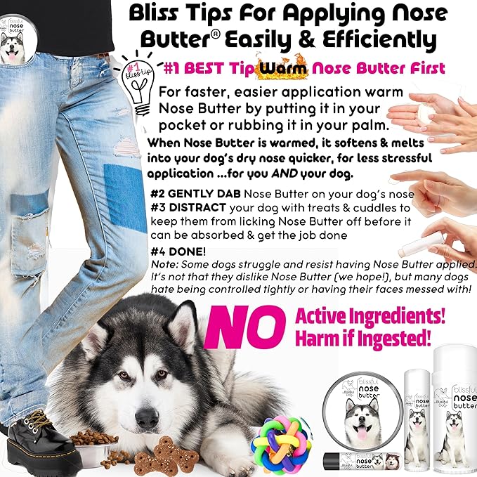 The Blissful Dog Malamute Nose Butter for Dry, Cracked Skin, Lick-Safe Dog Nose Balm with Moisturizing Shea Butter, Almond, Olive, and Essential Oils, Pet Supplies, Uncented, 1 oz.