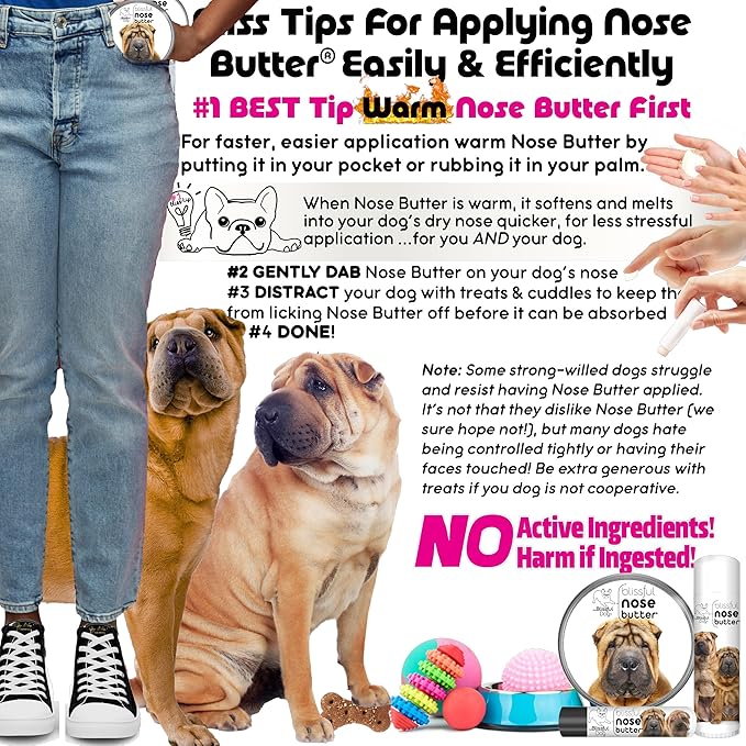 The Blissful Dog Chinese Shar-Pei Nose Butter for Dry, Cracked Skin, Lick-Safe Dog Nose Balm with Moisturizing Shea Butter, Almond, Olive, and Essential Oils, Pet Supplies, Uncented, 4 oz.