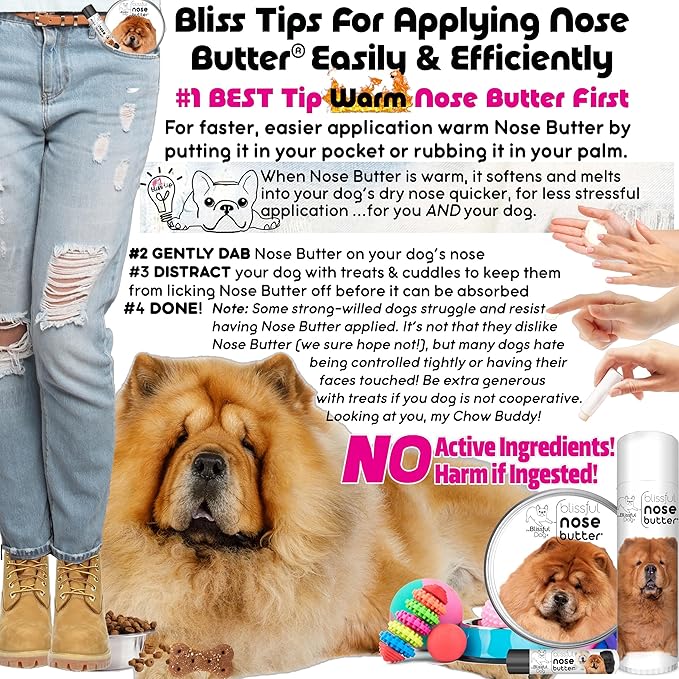 The Blissful Dog Chow Nose Butter for Dry, Cracked Skin, Lick-Safe Dog Nose Balm with Moisturizing Shea Butter, Almond, Olive, and Essential Oils, Pet Supplies, Uncented, 2 oz.