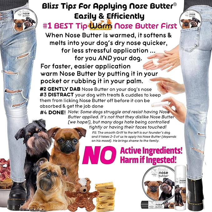 The Blissful Dog Brussels Griffon Nose Butter for Dry, Cracked Skin, Lick-Safe Dog Nose Balm with Moisturizing Shea Butter, Almond, Olive, and Essential Oils, Pet Supplies, Uncented, 4 oz.